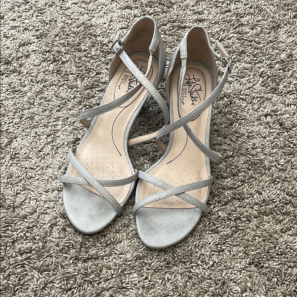 Life Stride Silver Strappy Sandals for Formal Occasions
